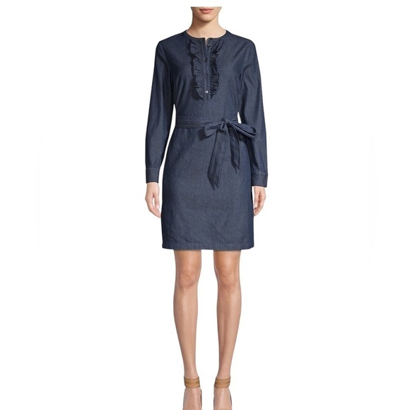 Draper James Denim Chambray Belted Shift Dress Size 2 - Picture 1 of 12